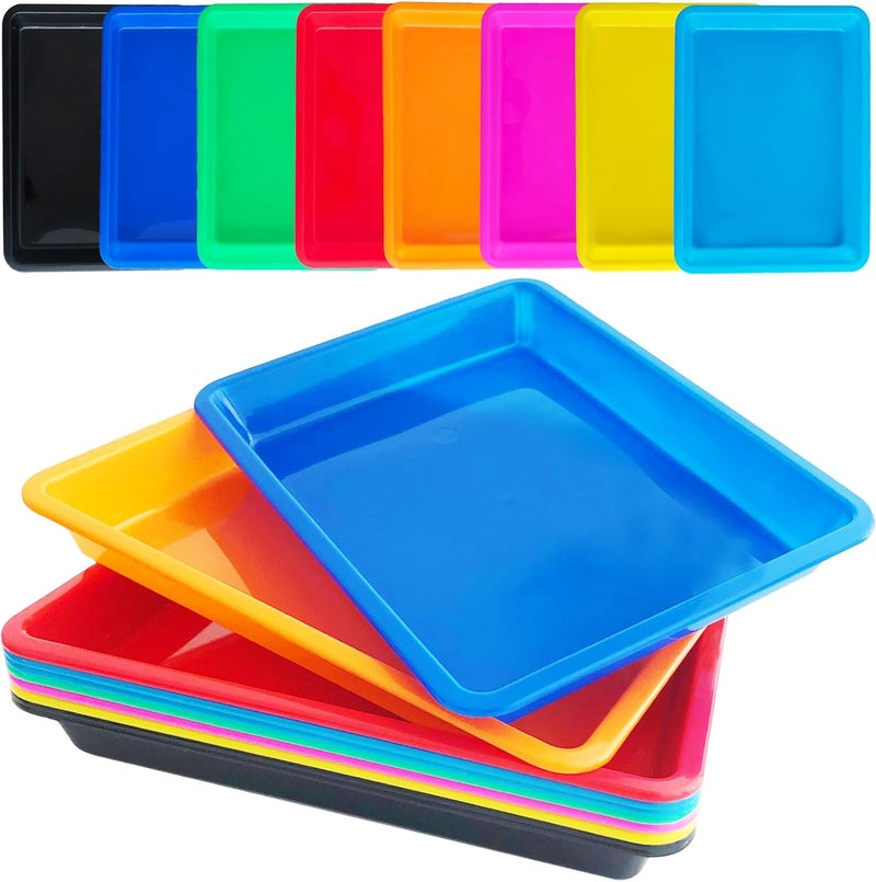 Bvrbaory 10 Pack Plastic Art Trays: 8 Color Sensory Trays for Kids Crafts & DIY Projects - Image 1